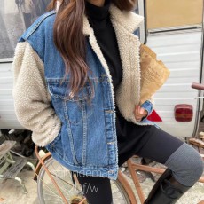 Salondemag羊羔絨拼牛仔褸